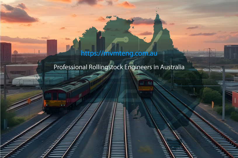 rail network with trains on track and Australian map illustration